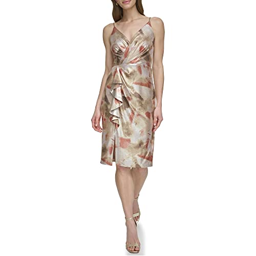 Eliza J Womens Foiled Knit Spaghetti Strap Special Occasion Dress, Taupe Multi, 10 US