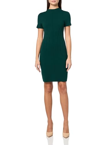 Eliza J Women's Short Sleeve Mock Neck Pinktuck Sheath Sweater Dress, Hunter, Small